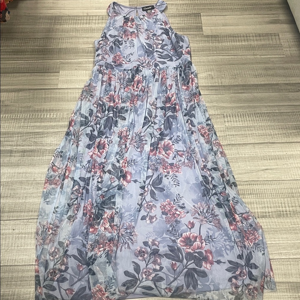 Elegant Floral Maxi Dress in Blue and Pink - Picture 4 of 8